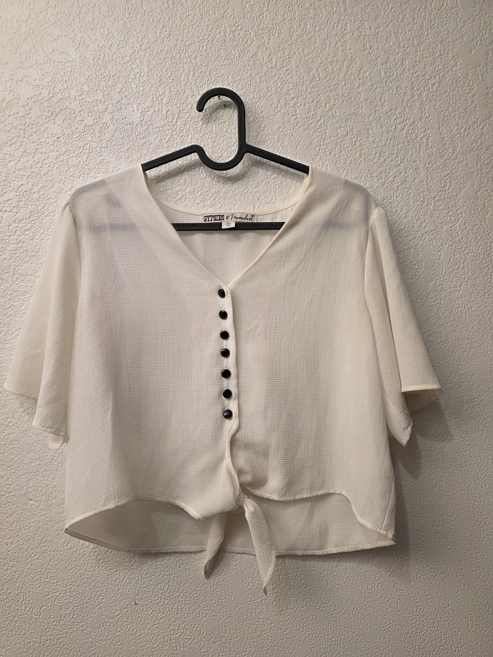 Gypsies And Moondust Flowy Tie-Front Blouse with Black Buttons